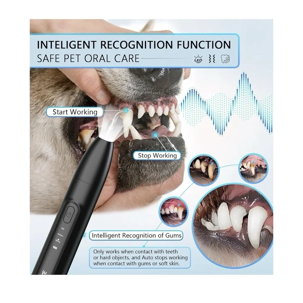 NEENCE Dog Electric Toothbrush Ultrasonic Teeth Cleaner with LED Light for Dogs